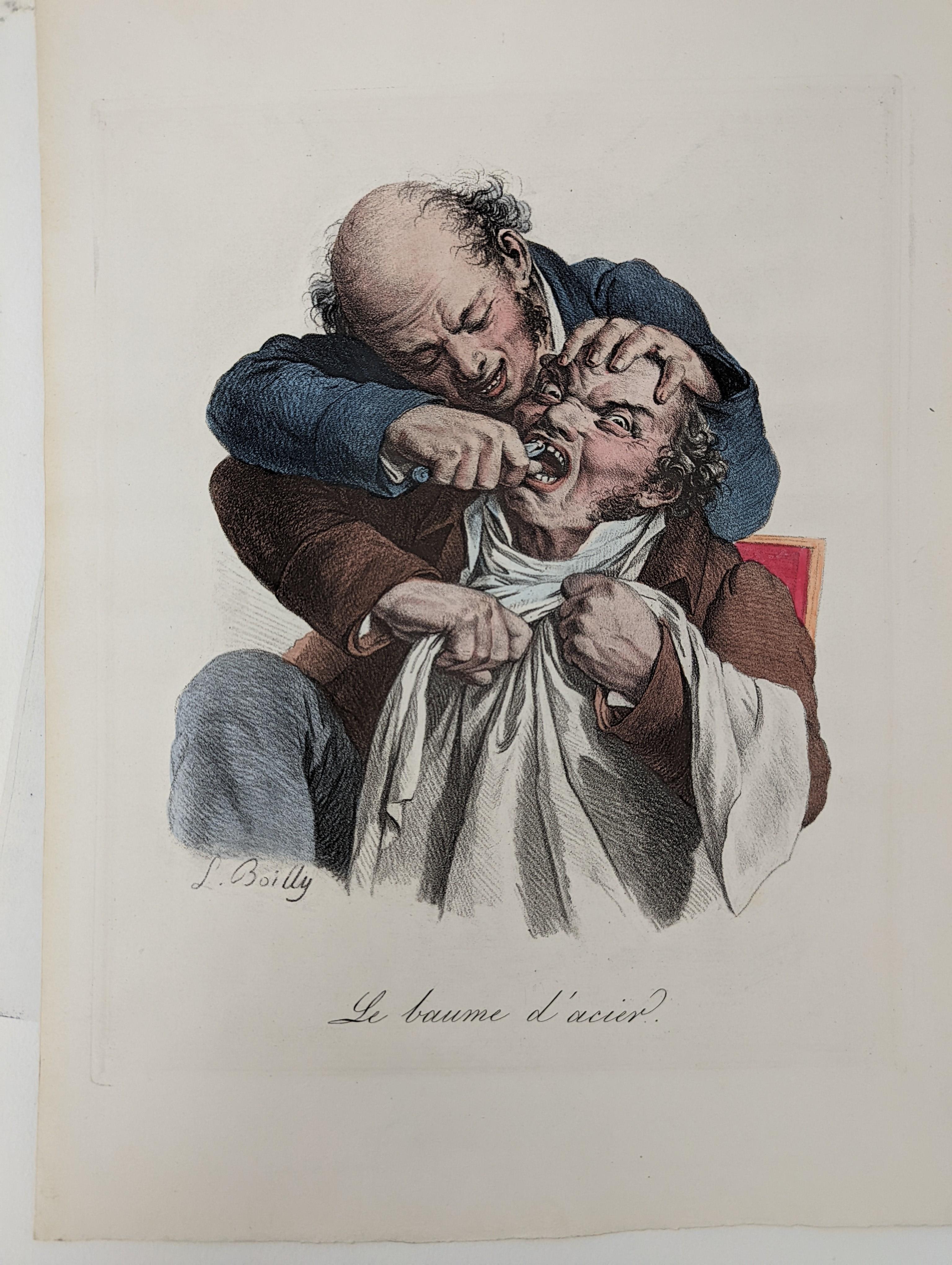 George Moutard Woodward (1760-1809) - ‘’Metallic Traitors. Pro Bono. Publico’’, a caricature of dentists extracting teeth, charcoal and red chalk, inscribed, 28 x 27.5cms; together with five other drawings and prints rel